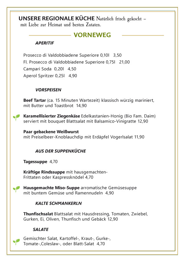 Speisekarte Seite 1