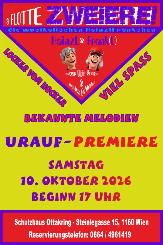 Flyer zu A flotte Zweierlei am 10. Oktober 2026 im Schutzhaus Ottakring