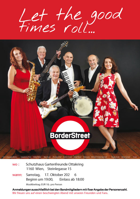 Flyer zu BorderStreet am 17. Oktober 2026 im Schutzhaus Gartenfreunde Ottakring